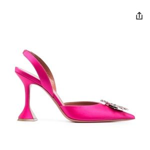 NWT Amina Muaddi Begum embellished satin sling back pumps in pink